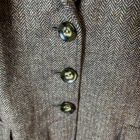 Coldwater Creek NWOT Brown Knit Panel Wool Herringbone Tweed Blazer Size 16 - Picture 7 of 14